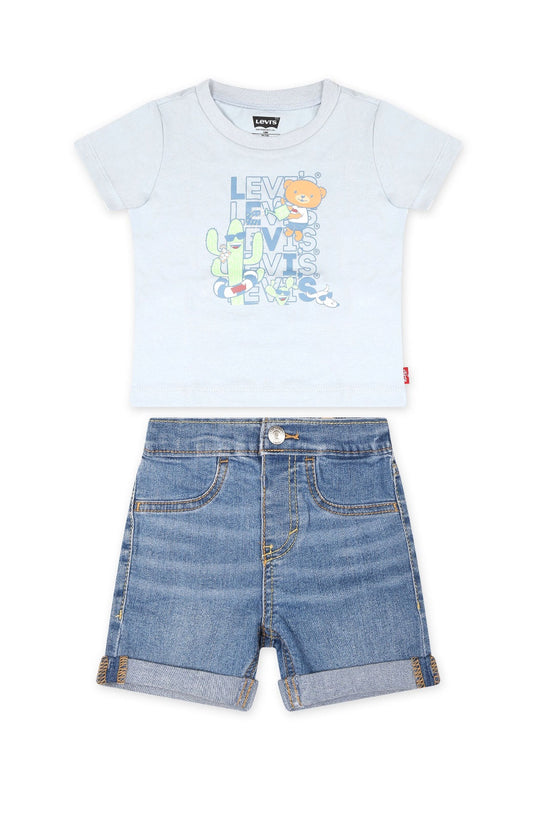 Levi's Kids logo-print denim short set