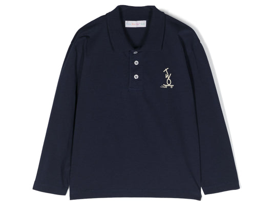 There Was One Kids logo-print cotton polo shirt