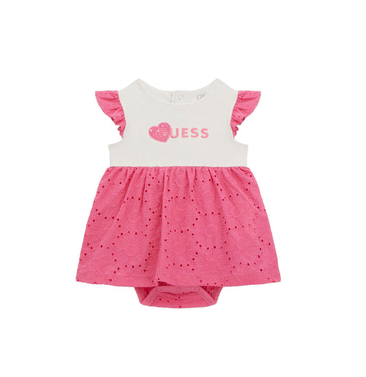 guess kids Logo-embroidered broderie anglaise dress