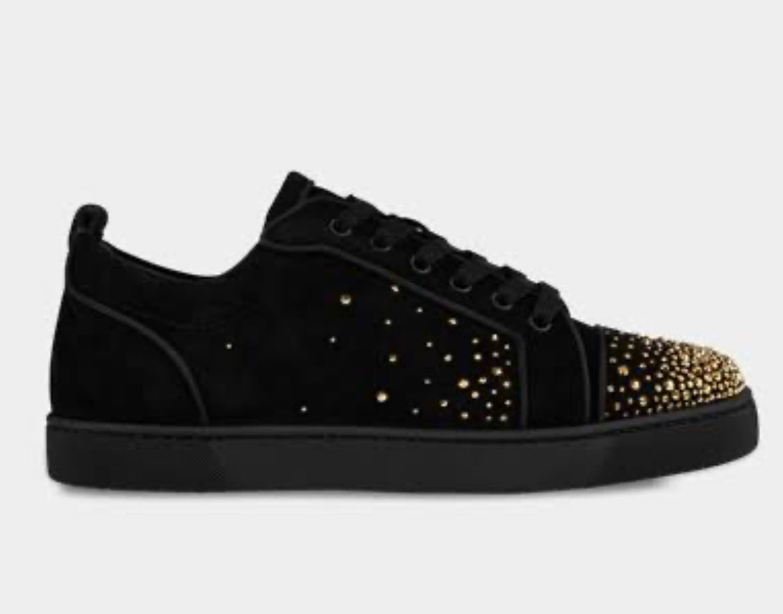 CHRISTIAN LOUBOUTIN
Men's Degralouis Junior Strass Flat Low-top Sneakers In Black/cry Aurum