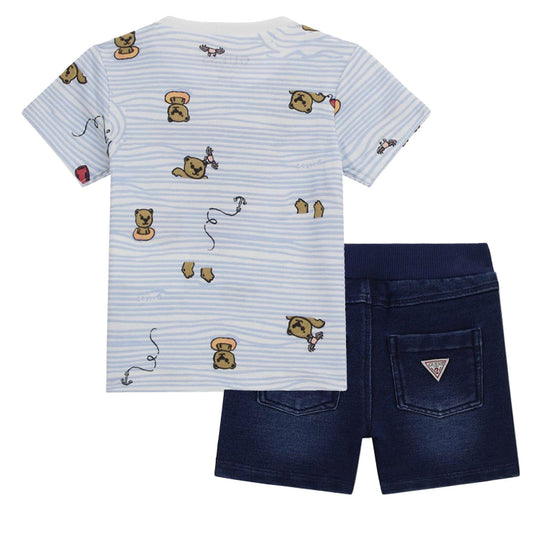 guess kids Logo-patch denim shorts and T-shirt set