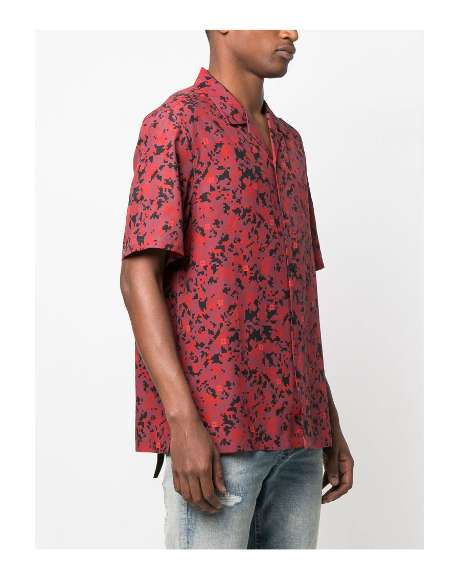 Ksubi Cuban-collar pixelated-print shirt
