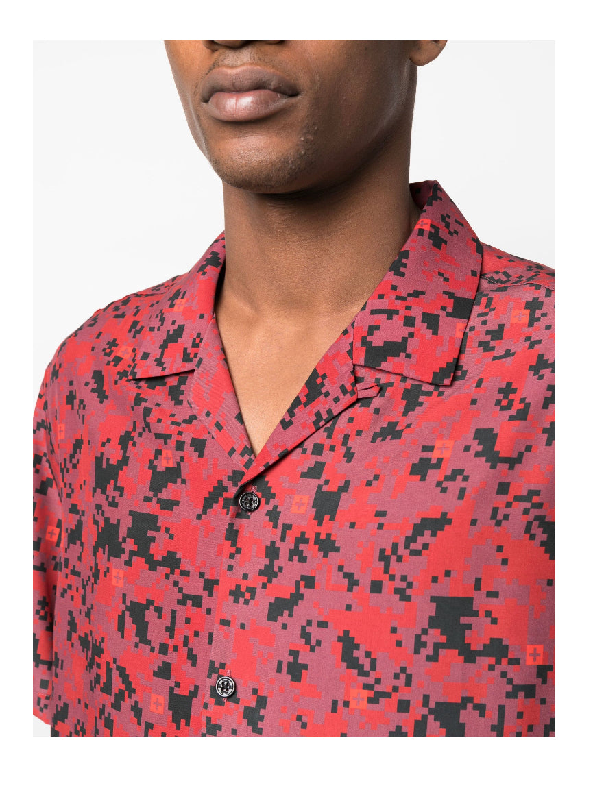 Ksubi Cuban-collar pixelated-print shirt