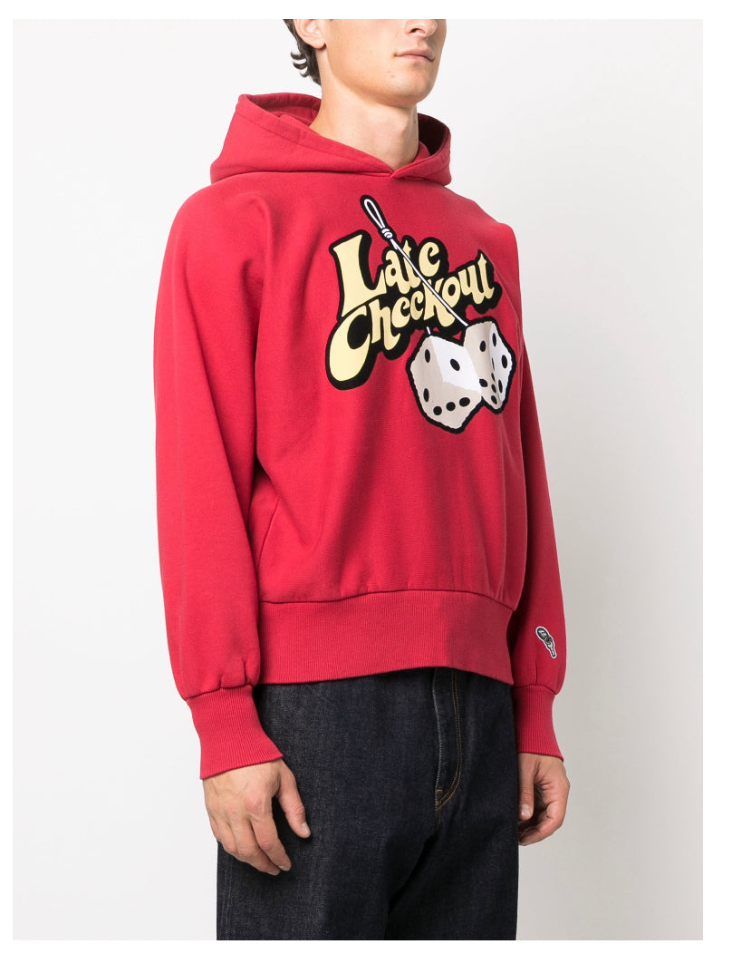 Late Checkout logo patch felted cotton hoodie