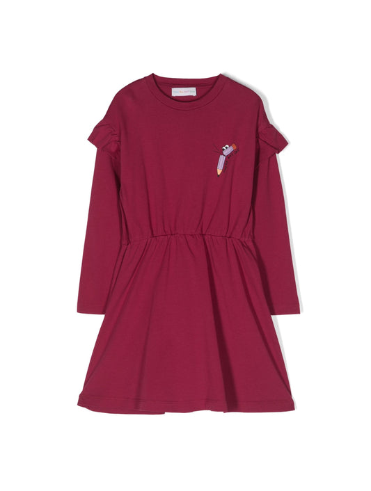 There Was One Kids Logo-print ruffled cotton dress