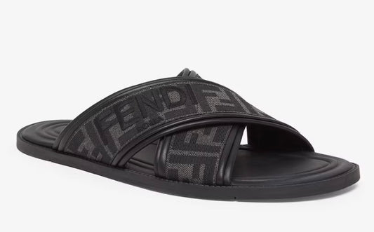 FENDI FF ‘jacquard fabric slides’ Black