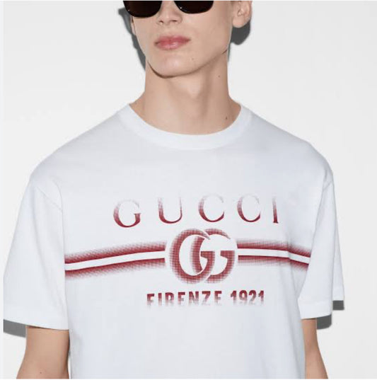 Cotton jersey T-shirt with Gucci print in white