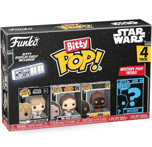 Funko Bitty Pop! Star Wars Mini Collectible Toys 4-Pack - Luke Skywalker, OBI-Wan Kenobi, Jawa & Mystery Chase Figure