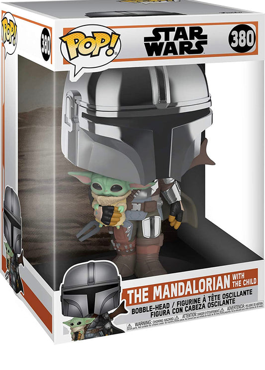 Pop! Star Wars: The Mandalorian - 10 Inch Chrome Mandalorian with The Child Vinyl Action Figure